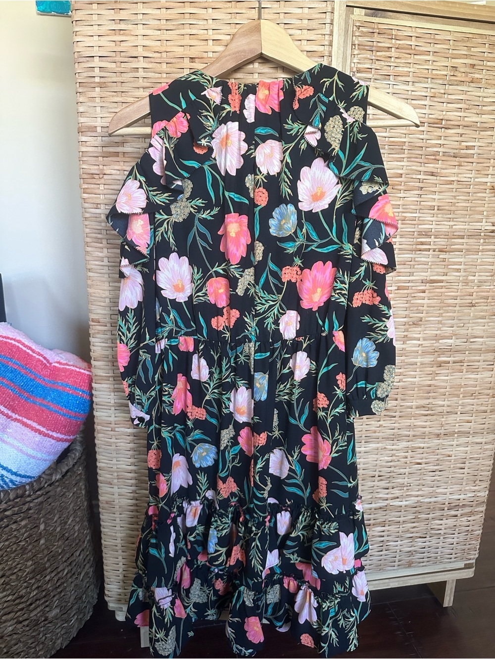 Kate Spade Blossom Floral Cold Shoulder Mini Dress Size 4 Black